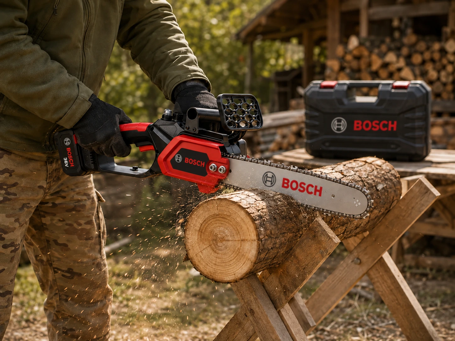 Розпилювання колоди акумуляторною пилою BOSCH